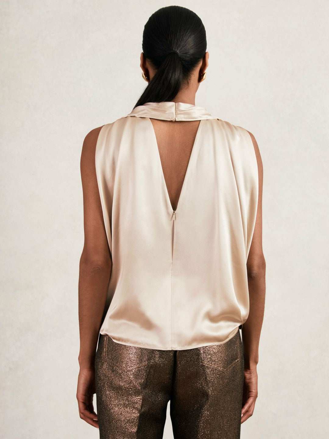 Silk Draped Sleeveless Top Champagne Neutral | Women