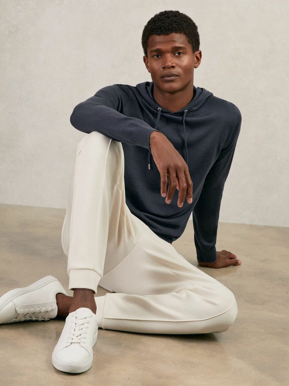 Merino Wool Drawstring Hoodie Midnight Navy | Men