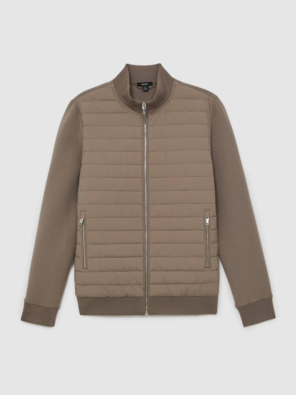 Hybrid Quilt and Knit Zip-Through Jacket Taupe Brown | Men