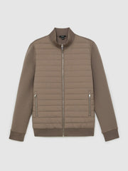 Hybrid Quilt and Knit Zip-Through Jacket Taupe Brown | Men