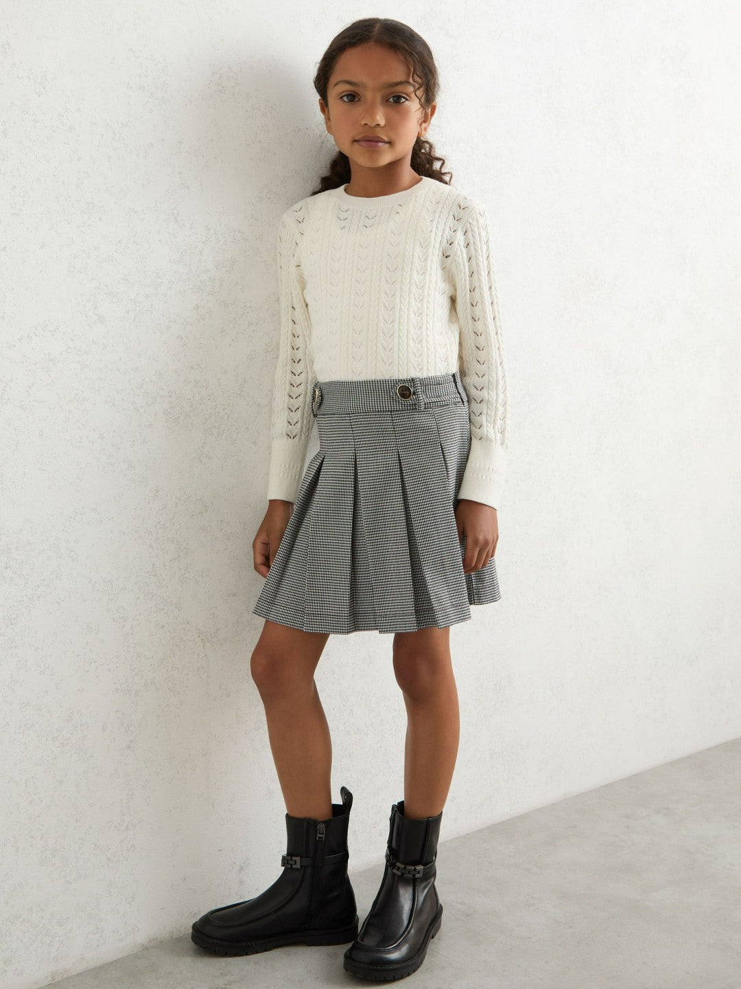 Houndstooth Check Pleated Skirt Black/White | Children & Baby