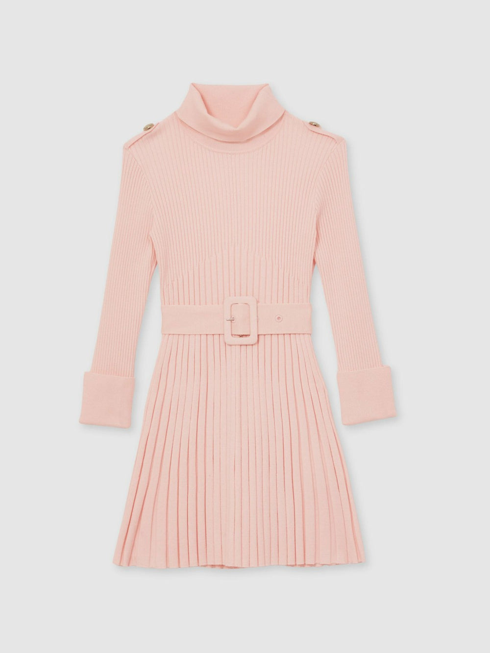 3-9 yrs Rib-Knit Roll-Neck Belted Dress Pink | Children & Baby