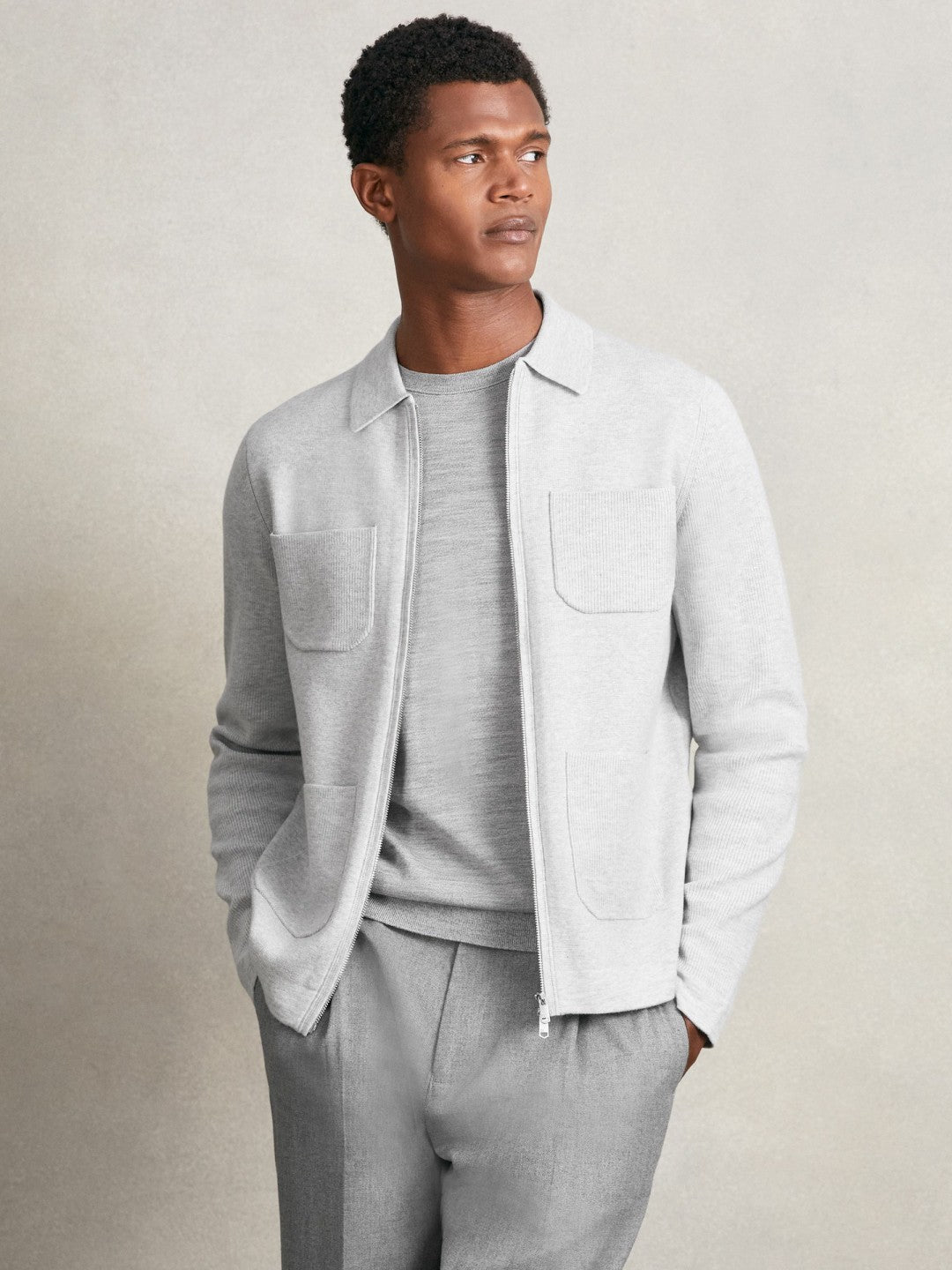 Four-Pocket Zip-Through Cardigan Soft Grey | Men