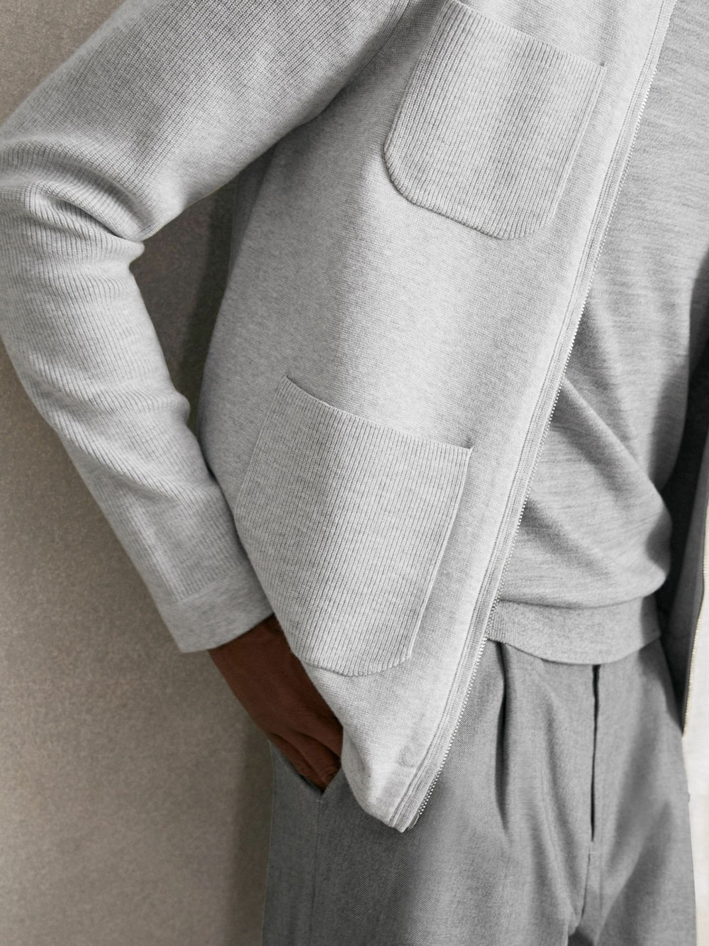 Four-Pocket Zip-Through Cardigan Soft Grey | Men