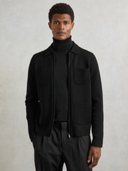 Four-Pocket Zip-Through Cardigan Black | Men