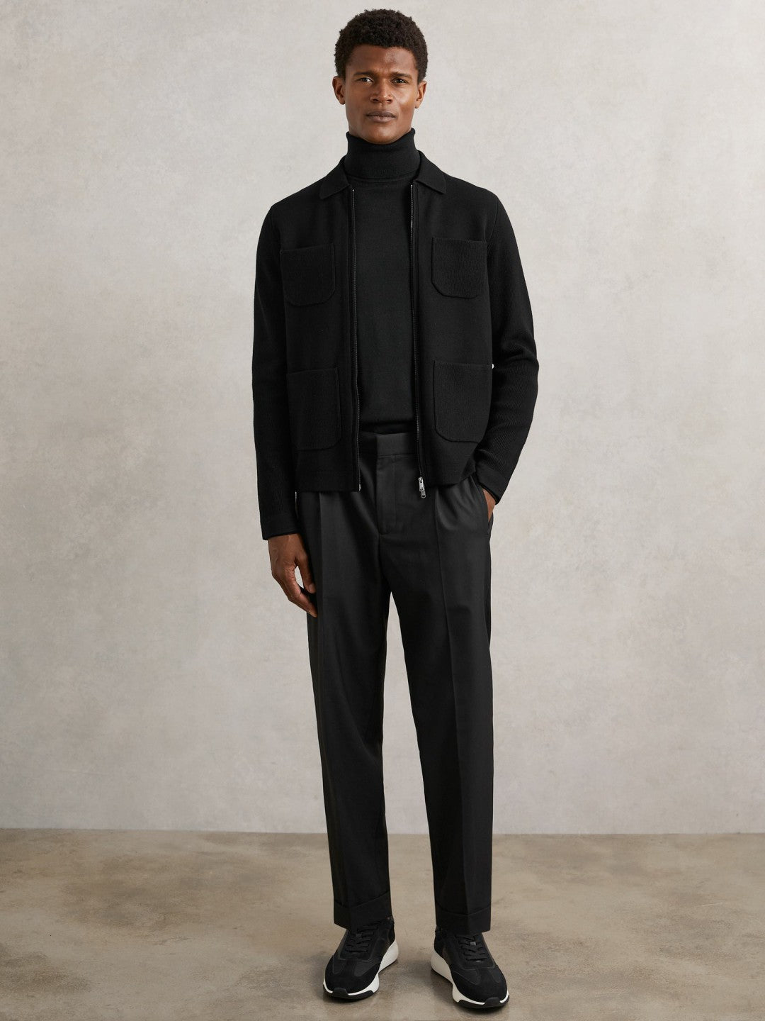 Four-Pocket Zip-Through Cardigan Black | Men