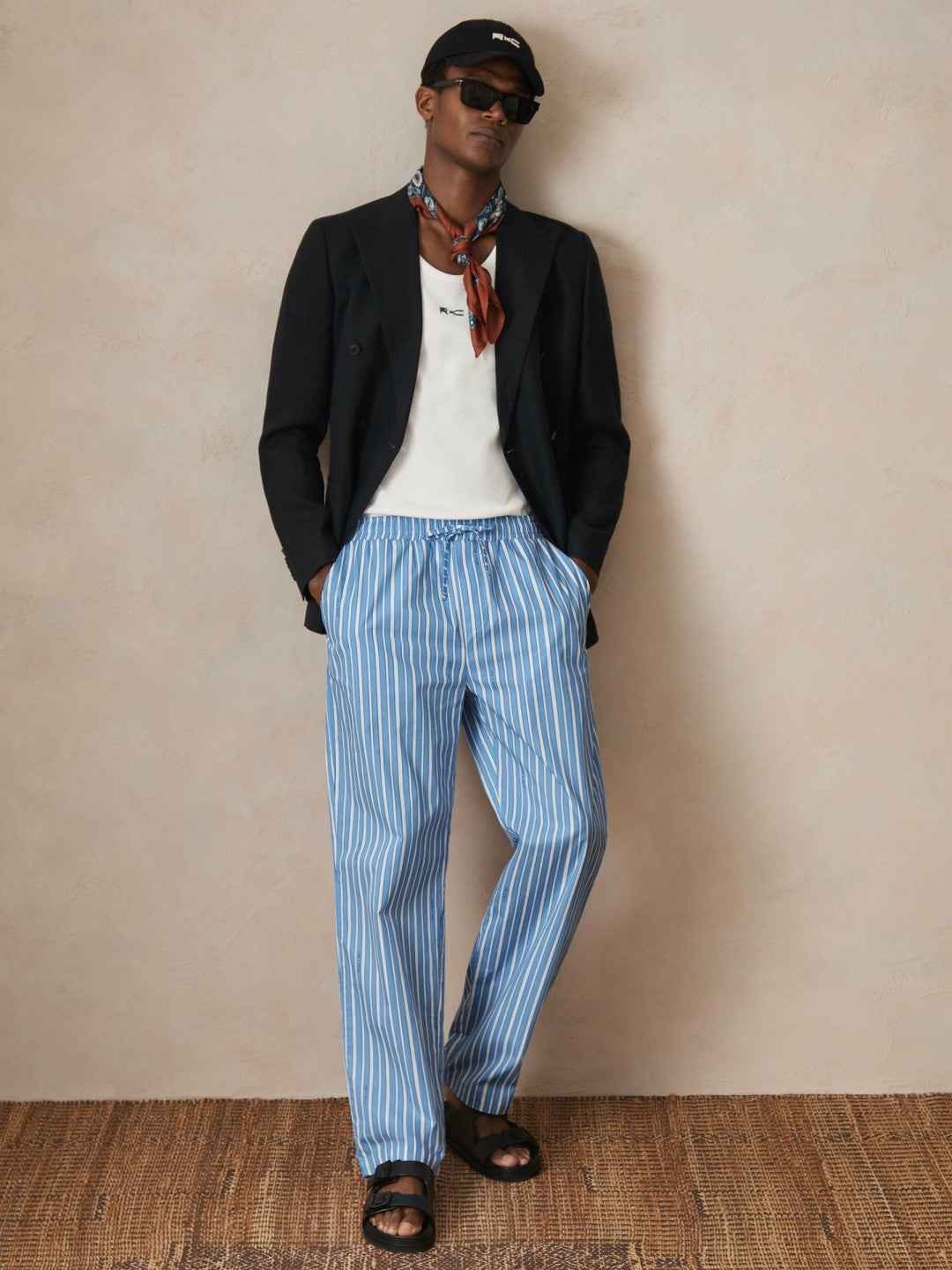| Ché Poplin Stripe Trousers Bright Blue/White | Men