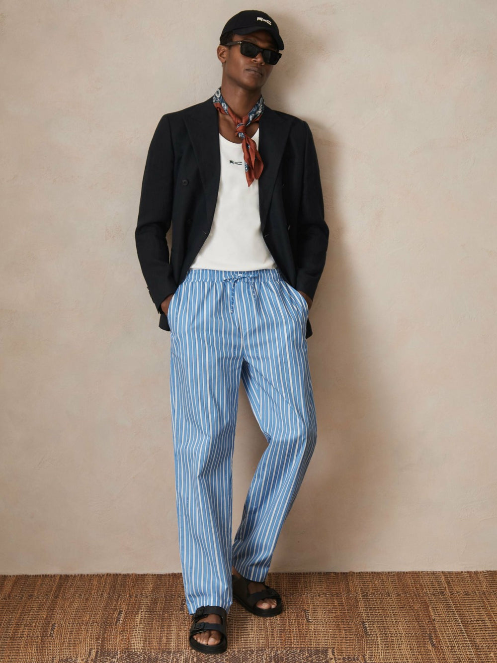 | Ché Poplin Stripe Trousers Bright Blue/White | Men