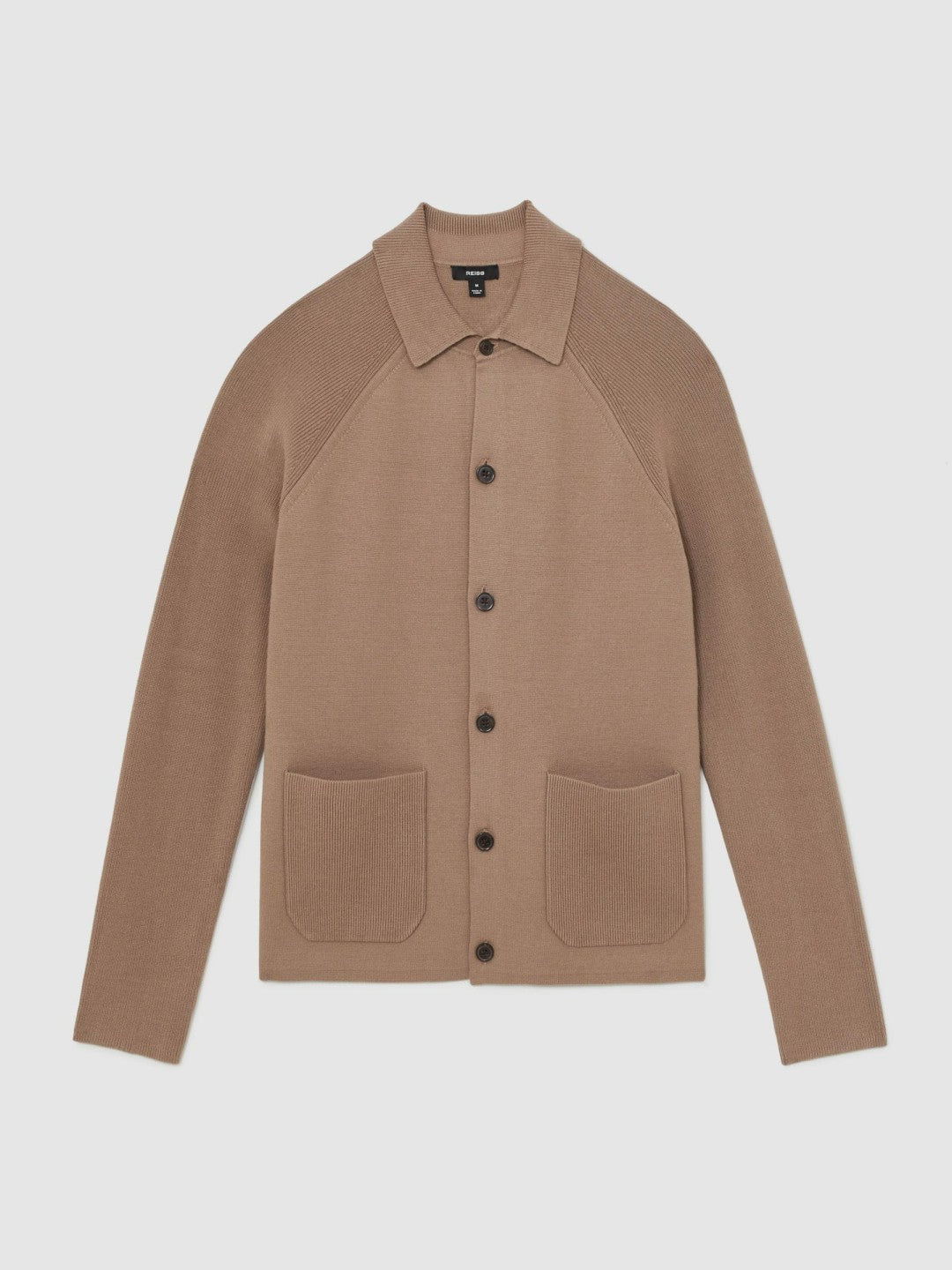 Button-Through Ribbed-Sleeve Shirt Camel Brown | Men