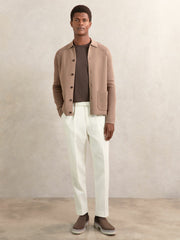Button-Through Ribbed-Sleeve Shirt Camel Brown | Men