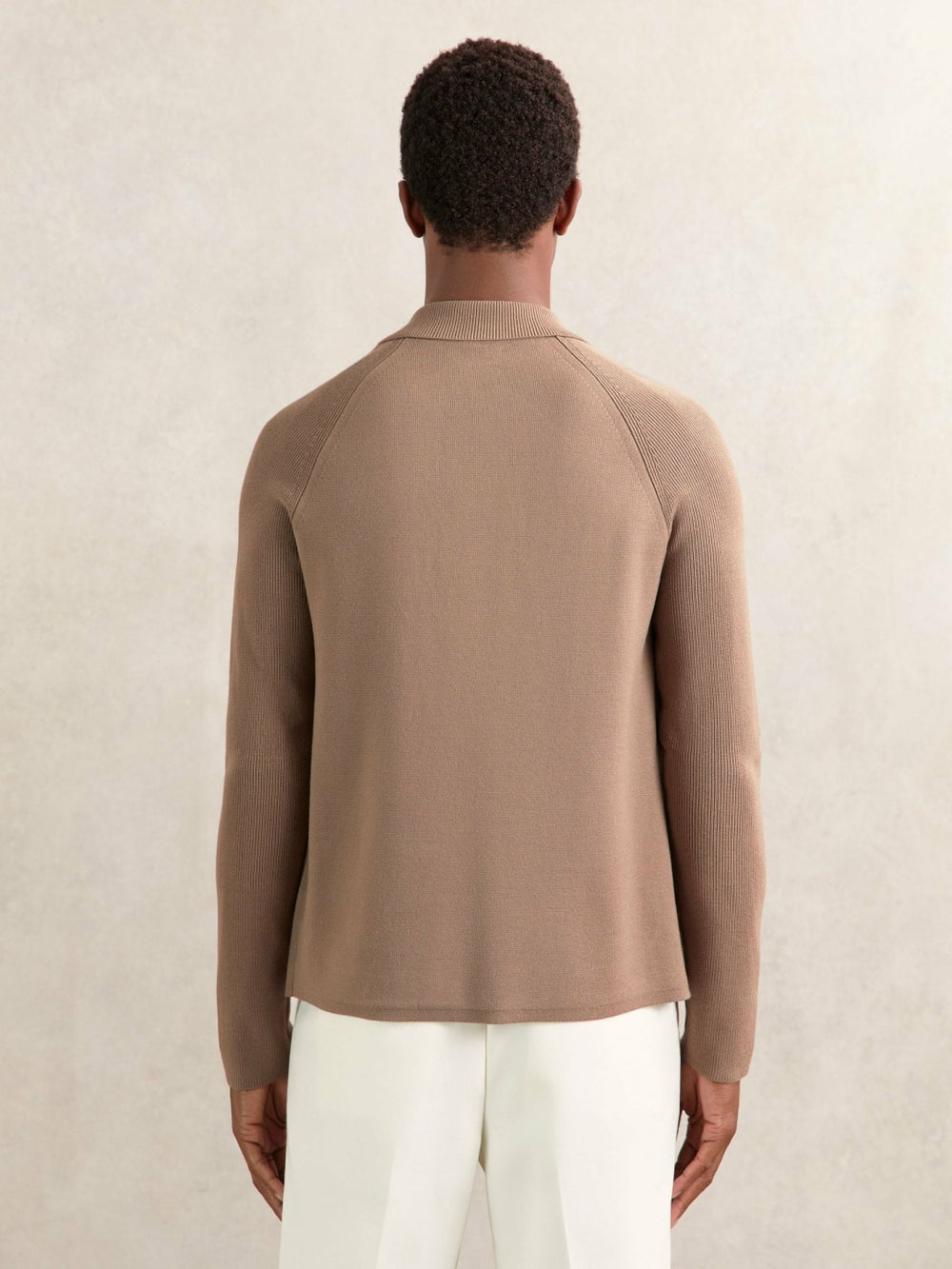 Button-Through Ribbed-Sleeve Shirt Camel Brown | Men