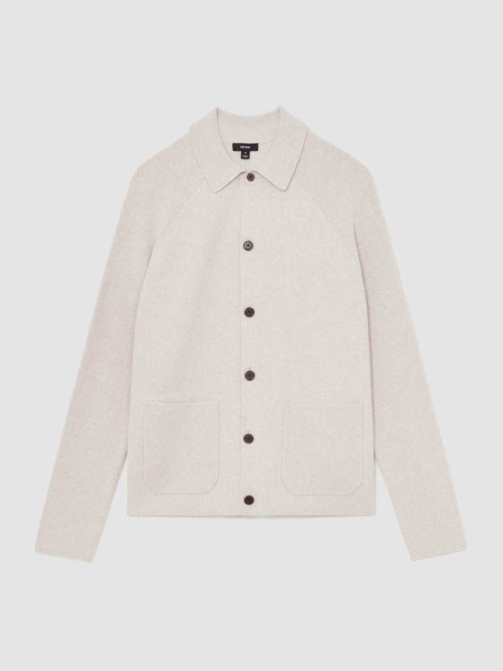 Button-Through Ribbed-Sleeve Shirt Oatmeal Brown | Men