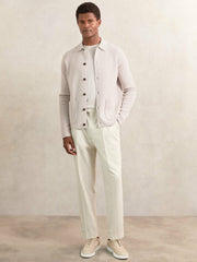 Button-Through Ribbed-Sleeve Shirt Oatmeal Brown | Men