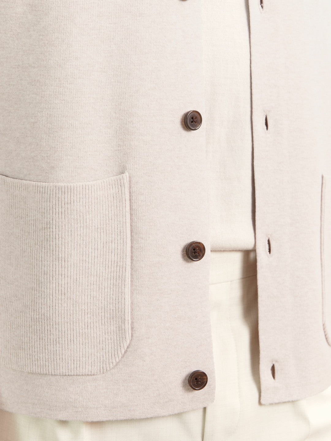 Button-Through Ribbed-Sleeve Shirt Oatmeal Brown | Men