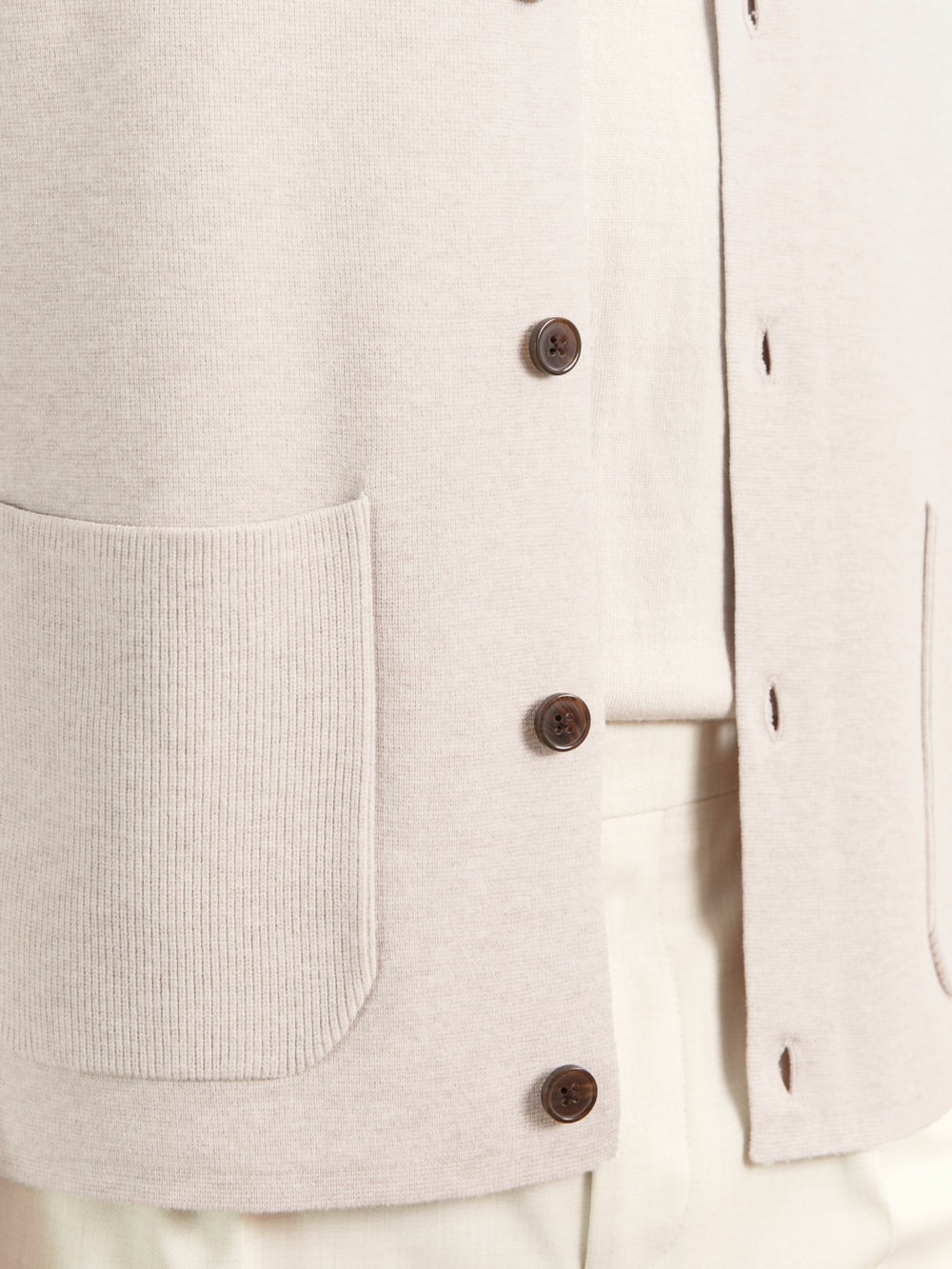 Button-Through Ribbed-Sleeve Shirt Oatmeal Brown | Men