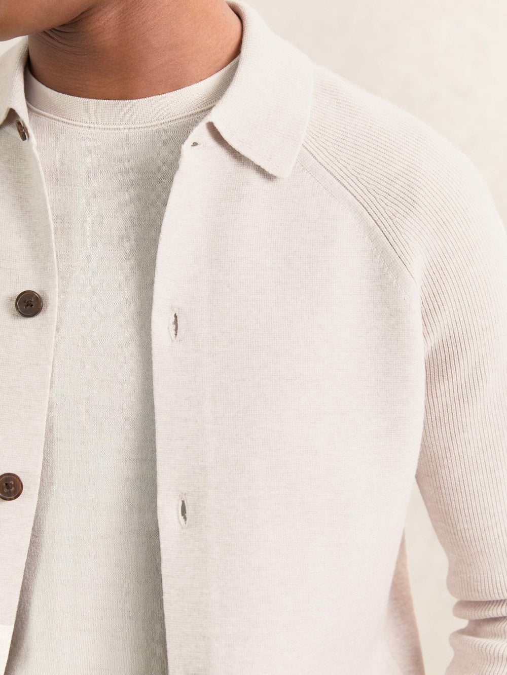Button-Through Ribbed-Sleeve Shirt Oatmeal Brown | Men