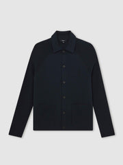 Button-Through Ribbed-Sleeve Shirt Navy Blue | Men
