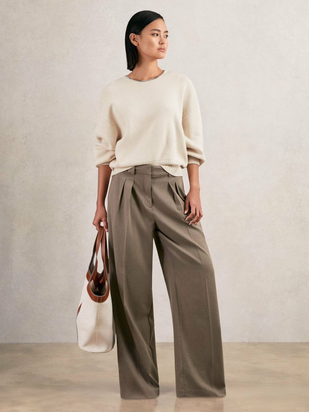 Wool-Blend Necklace-Trim Jumper with Cashmere Cream | Women