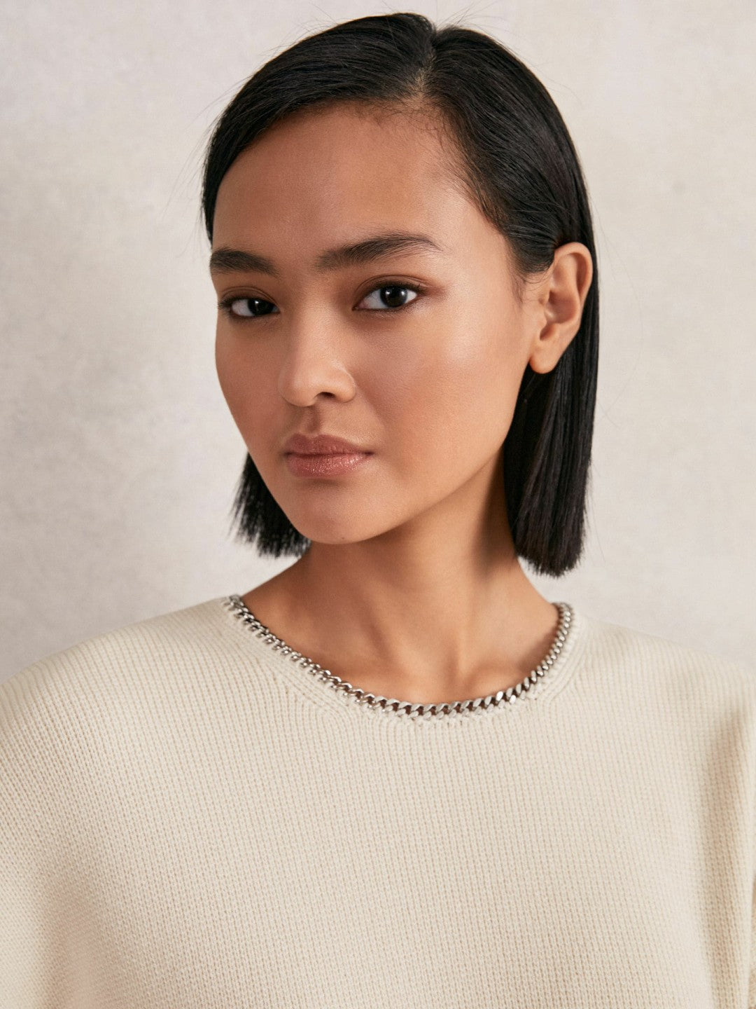 Wool-Blend Necklace-Trim Jumper with Cashmere Cream | Women