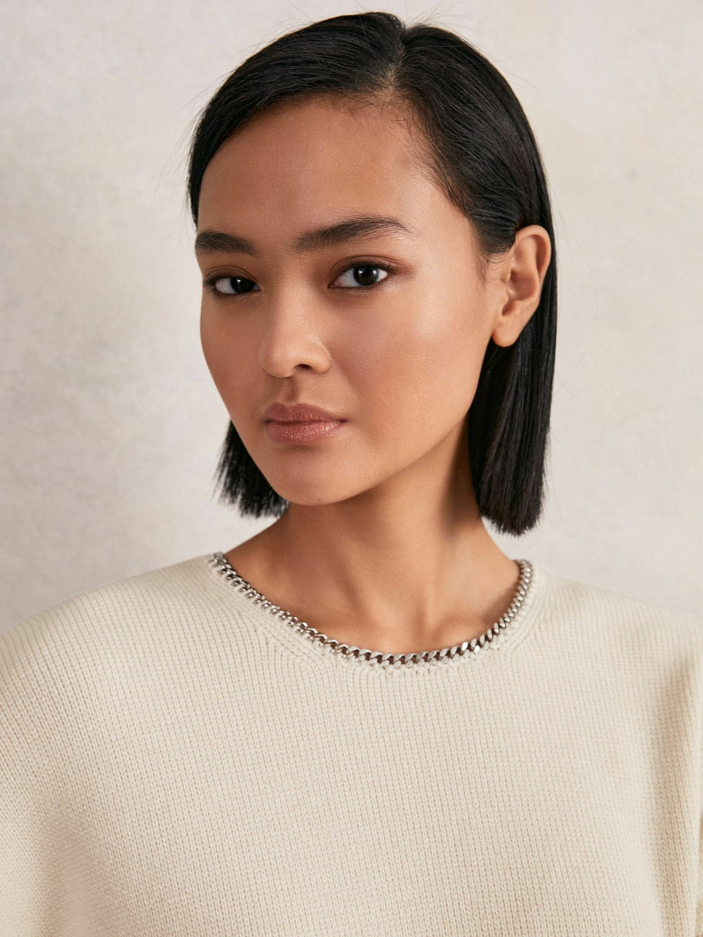 Wool-Blend Necklace-Trim Jumper with Cashmere Cream | Women