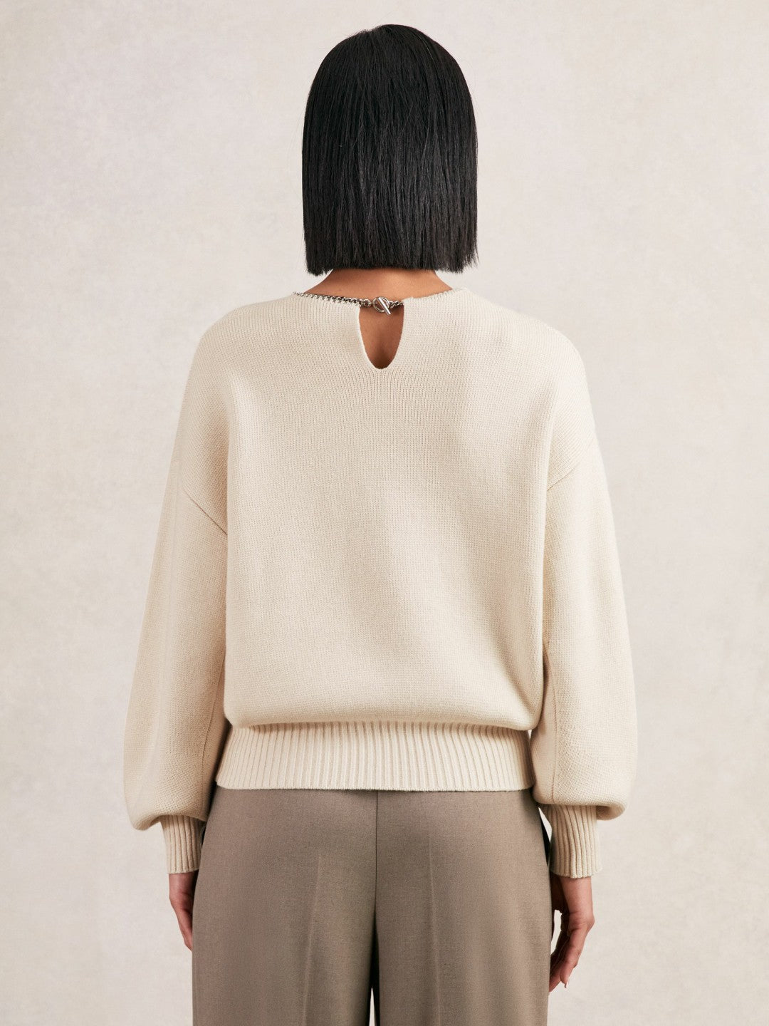 Wool-Blend Necklace-Trim Jumper with Cashmere Cream | Women