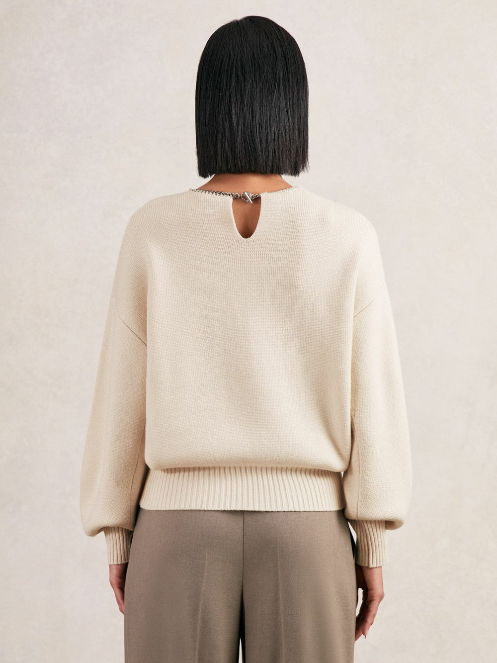 Wool-Blend Necklace-Trim Jumper with Cashmere Cream | Women