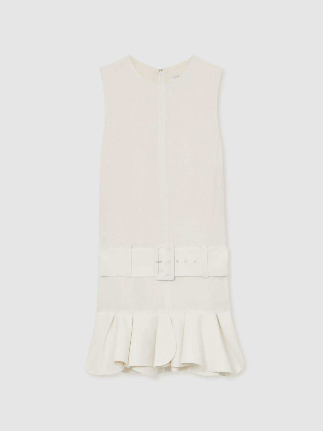 Ruffle Hem Belted Mini Dress Ivory | Women