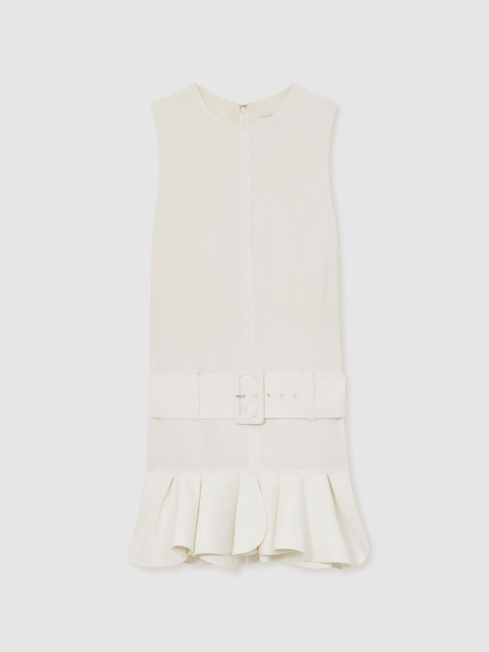 Ruffle Hem Belted Mini Dress Ivory | Women