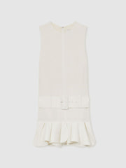Ruffle Hem Belted Mini Dress Ivory | Women