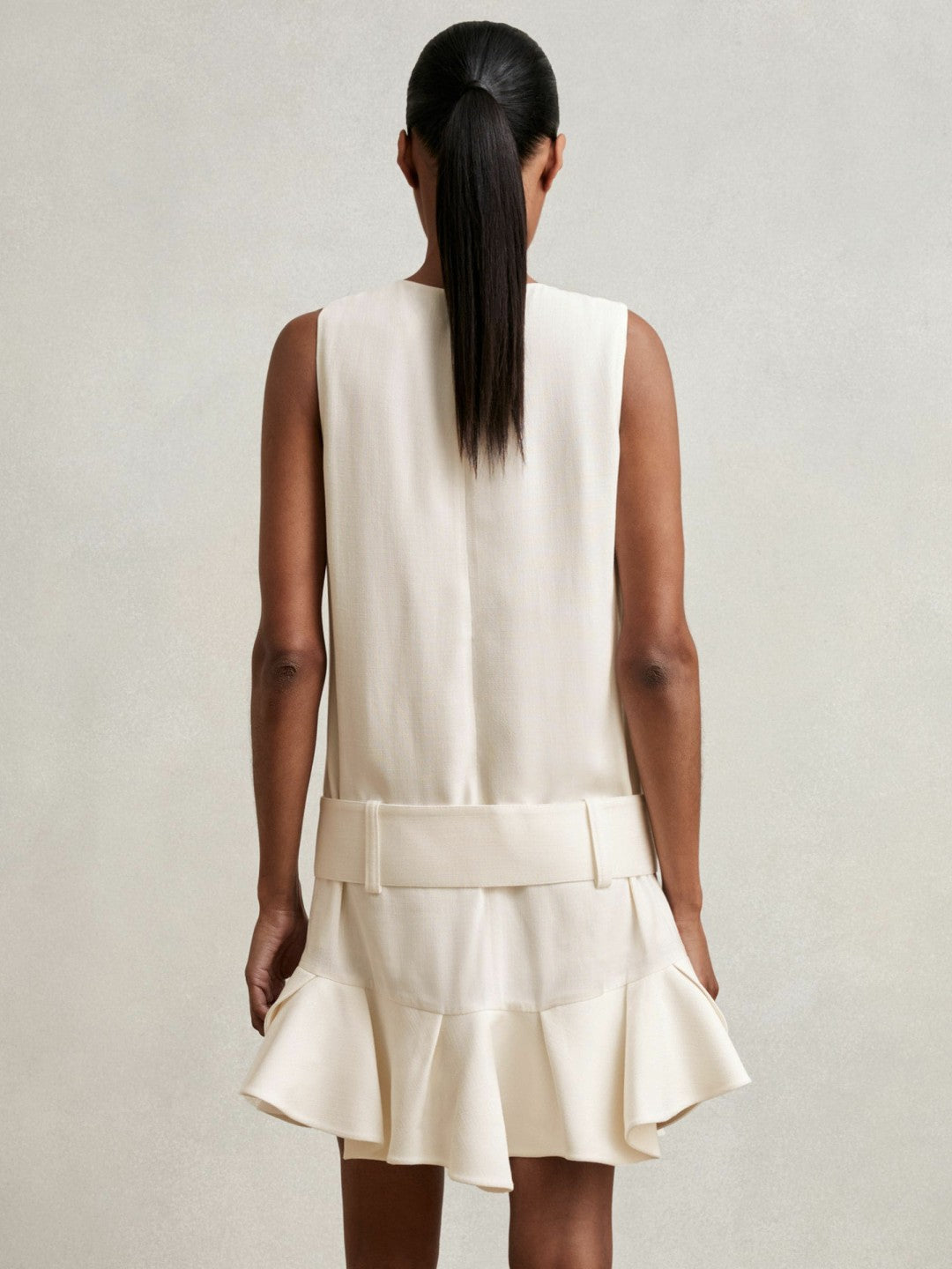 Ruffle Hem Belted Mini Dress Ivory | Women