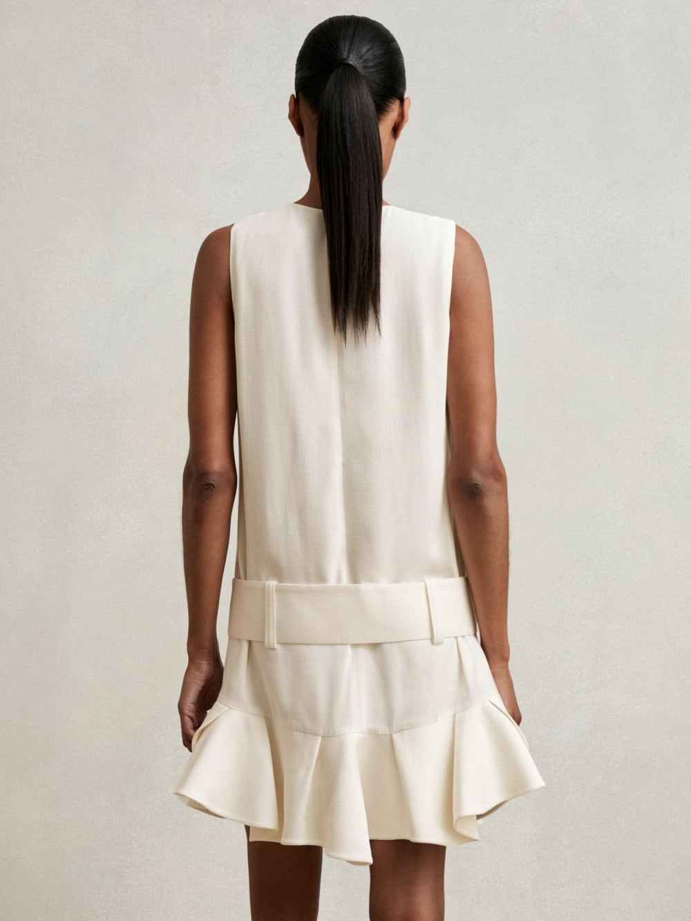 Ruffle Hem Belted Mini Dress Ivory | Women