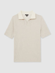 Cotton-Blend Stripe Polo Shirt Ecru/Taupe Brown | Men