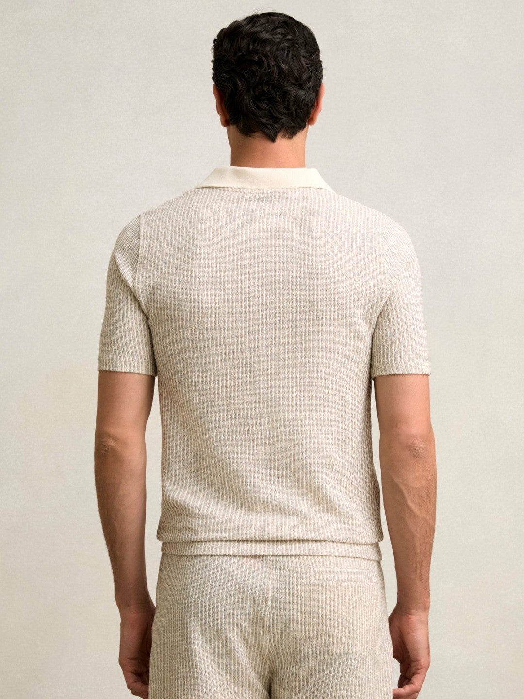Cotton-Blend Stripe Polo Shirt Ecru/Taupe Brown | Men