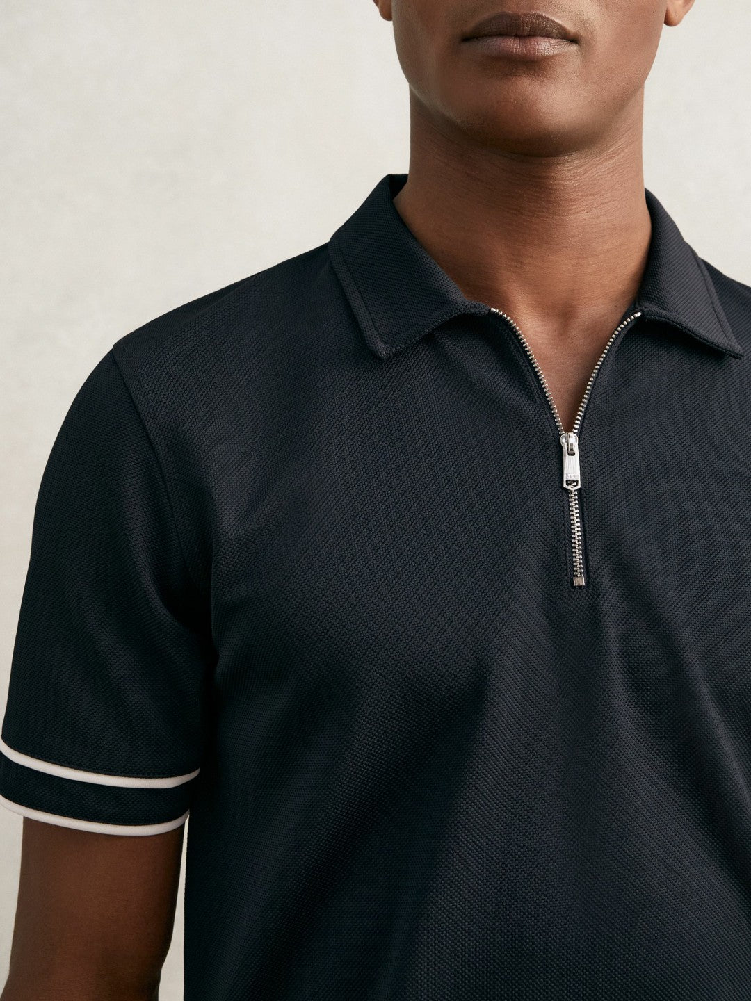 Textured Half-Zip Tipped Polo Shirt Navy | Men