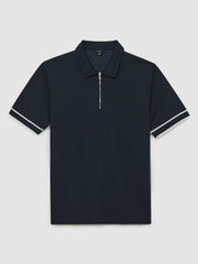Textured Half-Zip Tipped Polo Shirt Navy | Men