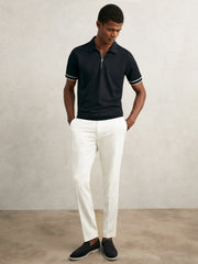 Textured Half-Zip Tipped Polo Shirt Navy | Men