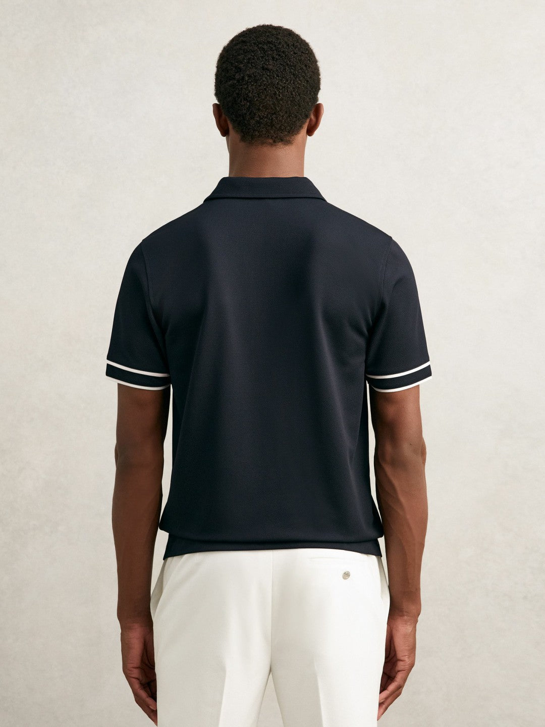 Textured Half-Zip Tipped Polo Shirt Navy | Men