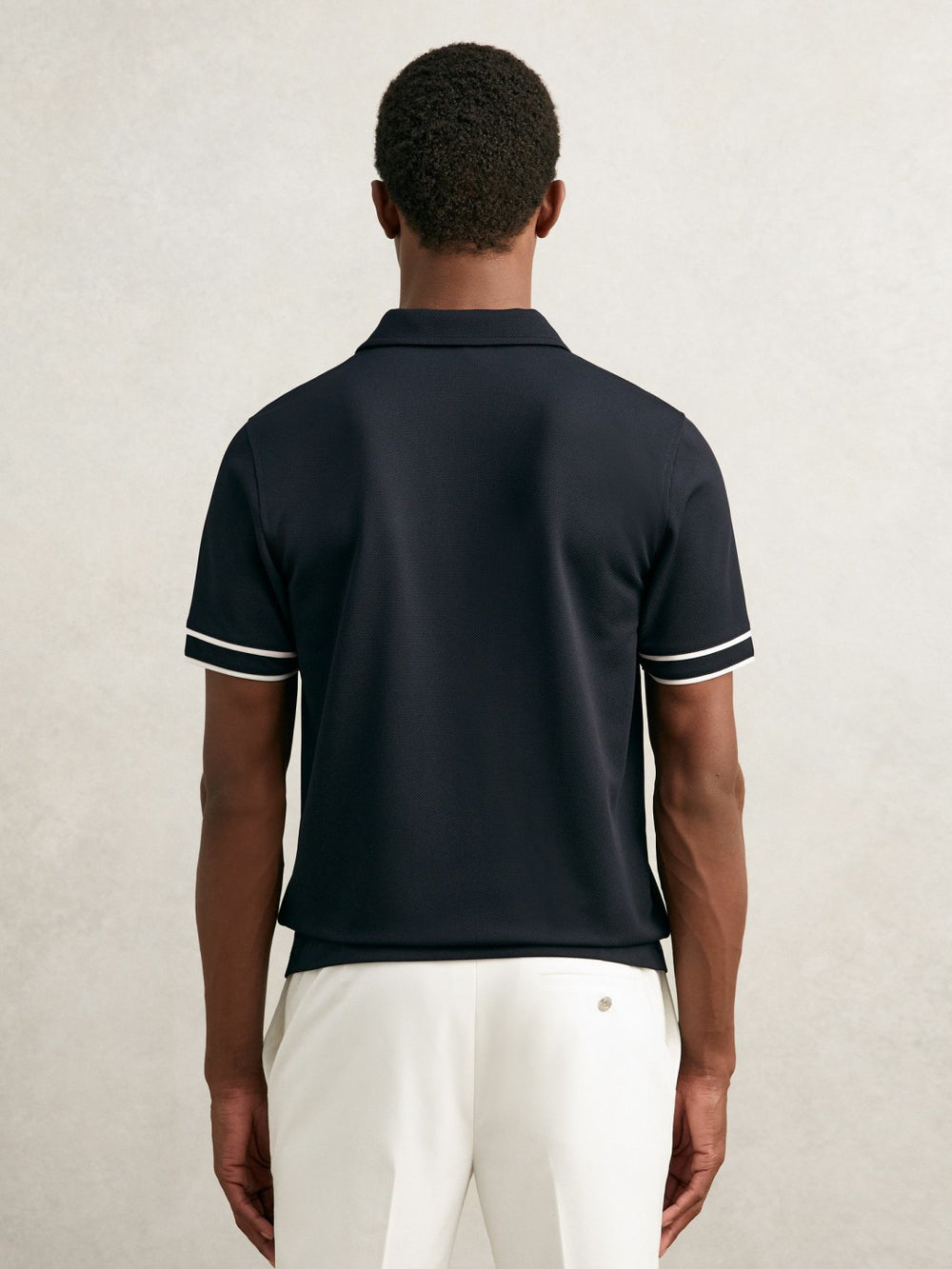 Textured Half-Zip Tipped Polo Shirt Navy | Men