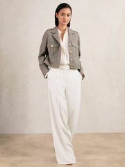 Wool Twin-Pocket Cropped Jacket Neutral Check | Women