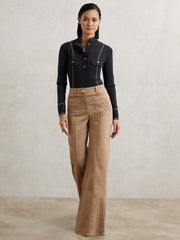 Contrast-Stitch Knit Top Navy | Women