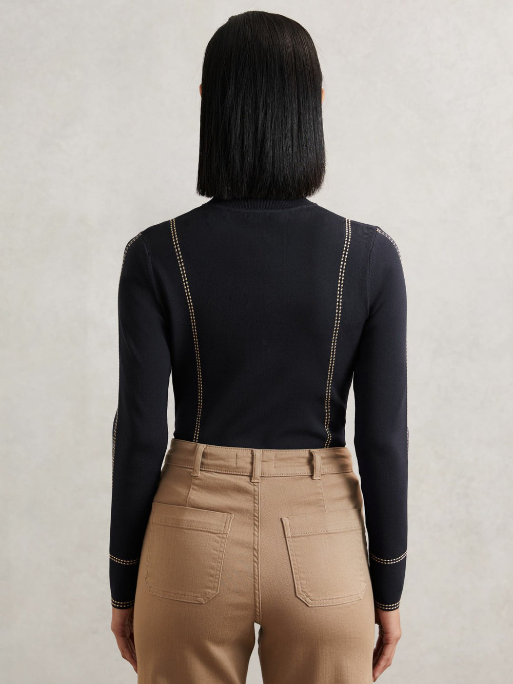 Contrast-Stitch Knit Top Navy | Women