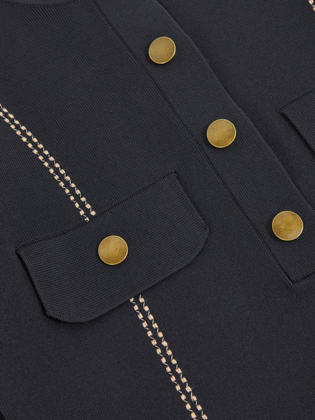 Contrast-Stitch Knit Top Navy | Women