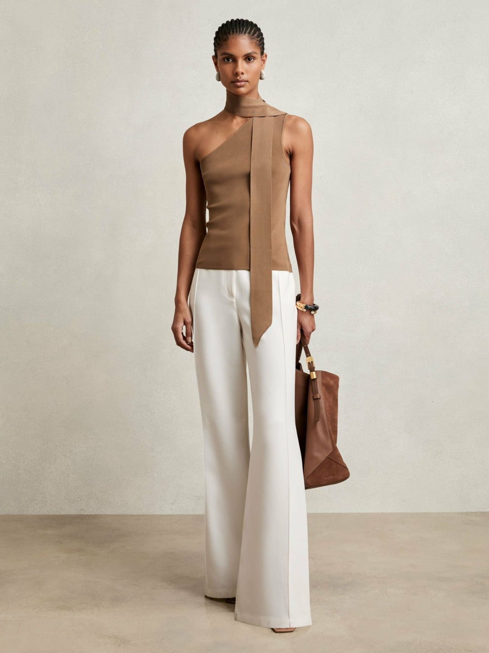 One Shoulder Scarf Top Taupe Neutral | Women