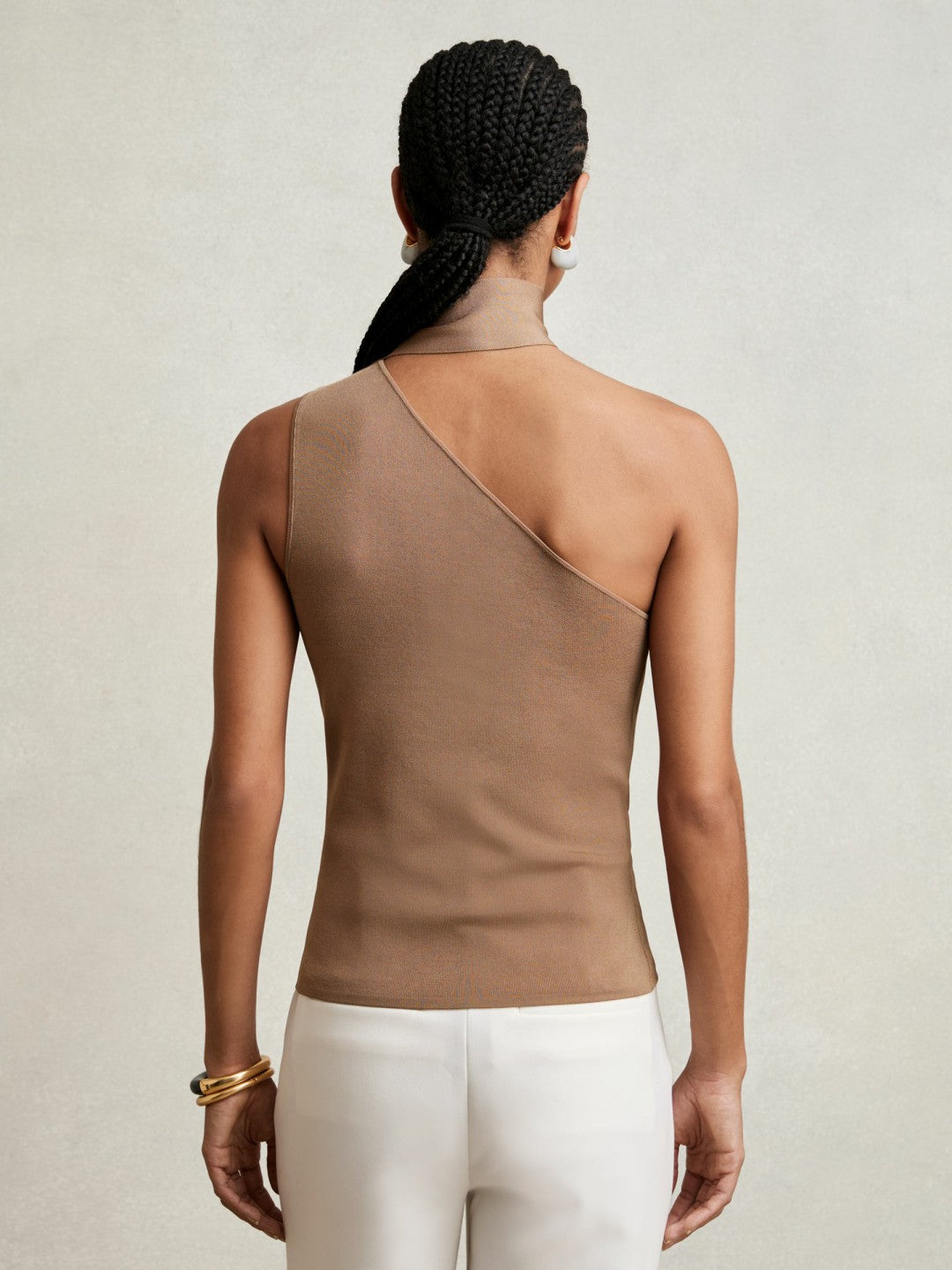 One Shoulder Scarf Top Taupe Neutral | Women