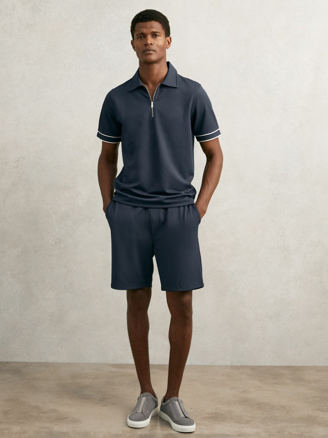 Textured Half-Zip Tipped Polo Shirt Airforce Blue | Men