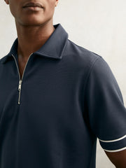Textured Half-Zip Tipped Polo Shirt Airforce Blue | Men