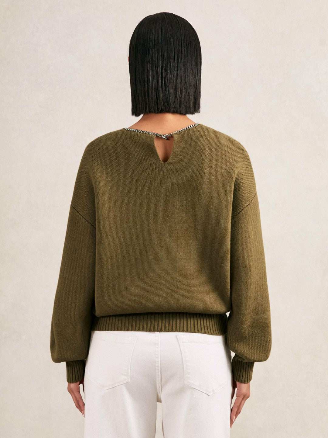 Wool-Blend Necklace-Trim Jumper with Cashmere Sage Green | Women