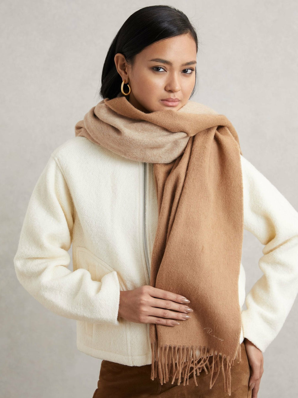 Wool-Cashmere Scarf Taupe | Women