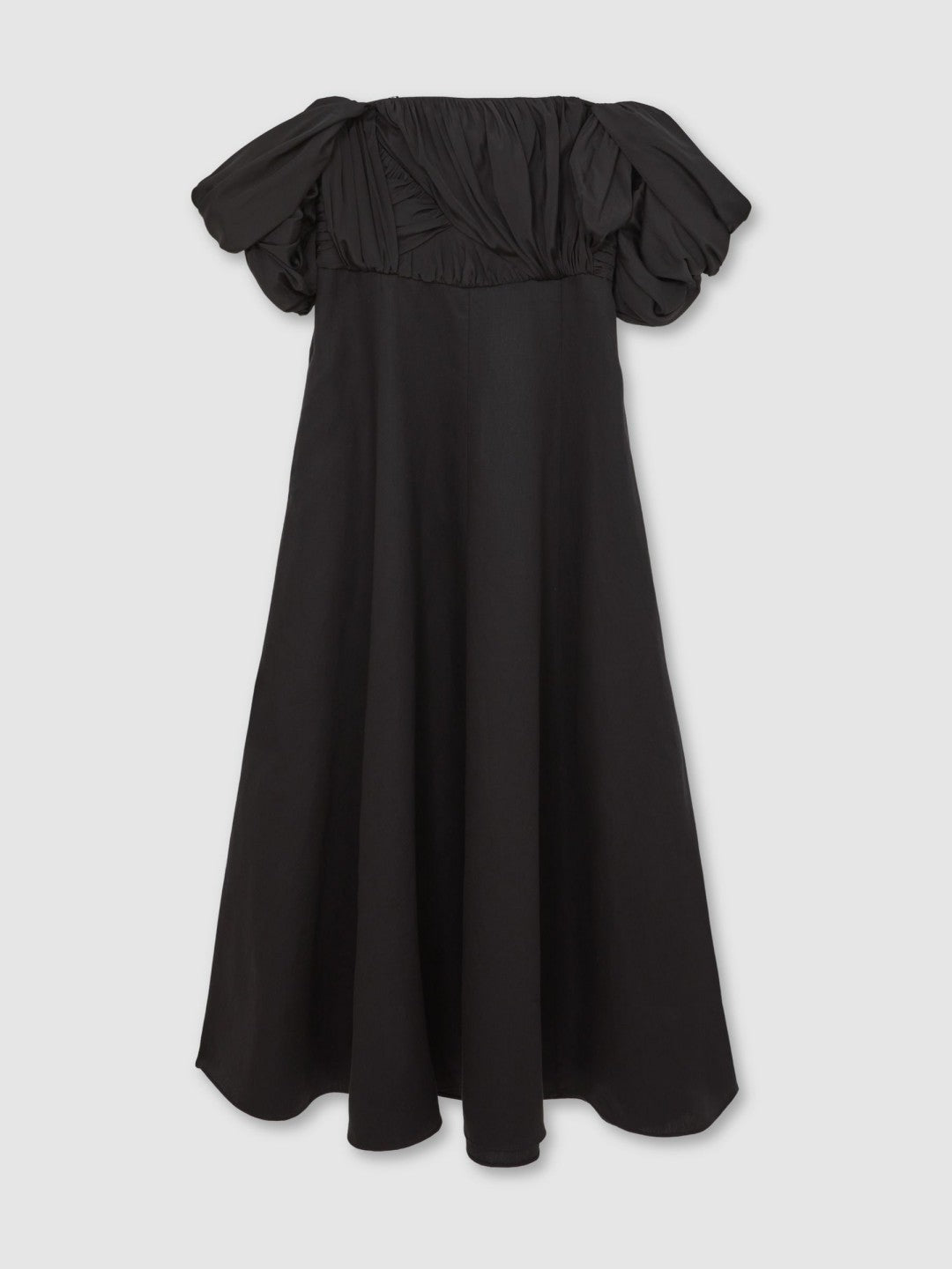 Bardot Sculpted Bodice Midi Dress With Linen Black | Women