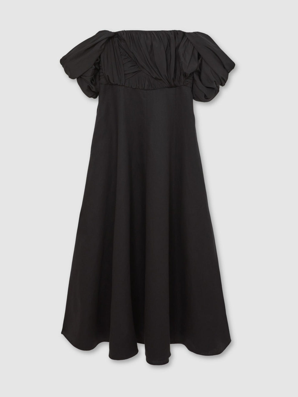 Bardot Sculpted Bodice Midi Dress With Linen Black | Women